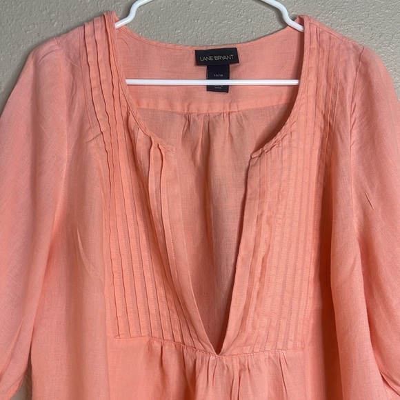 Lane Bryant Women’s Coral Linen Tunic Top Pintuck Detail Boho Blouse Sz 14-16 - Picture 2 of 9